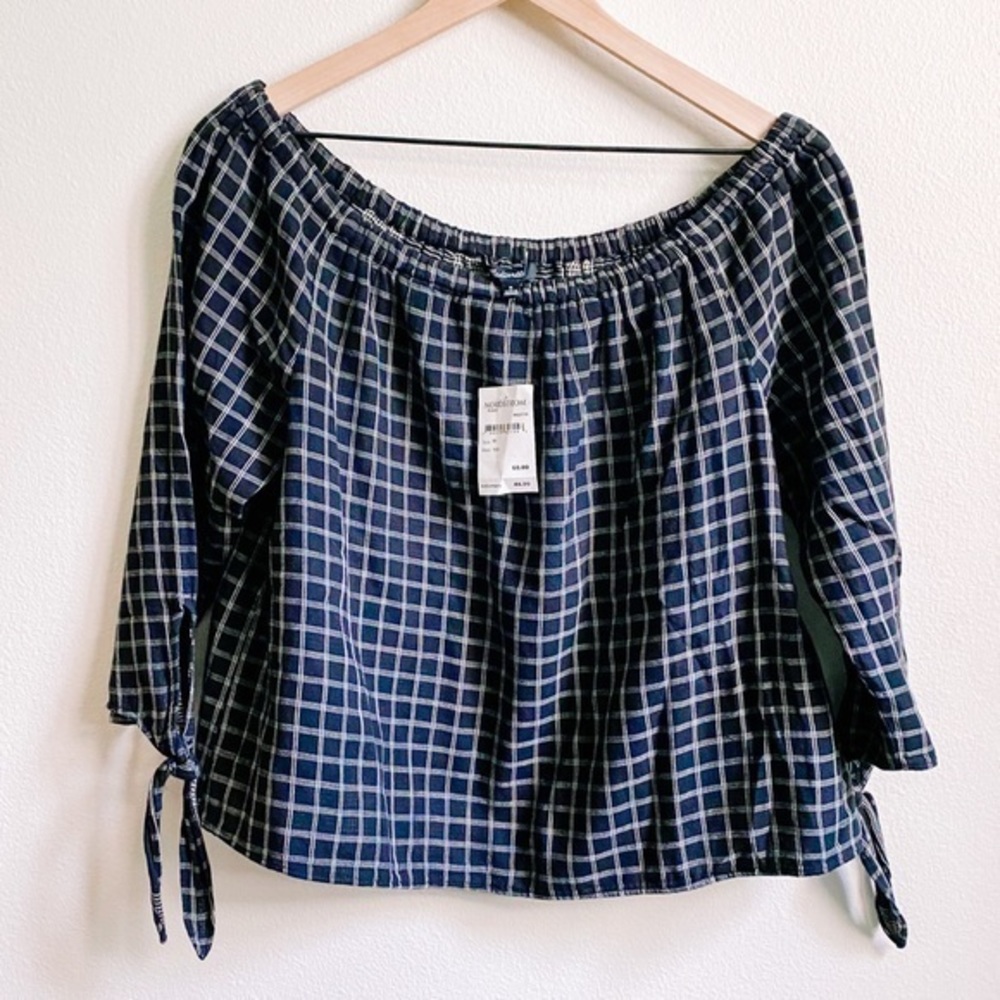 Madewell Windowpane Off-The-Shoulder Blouse in Black